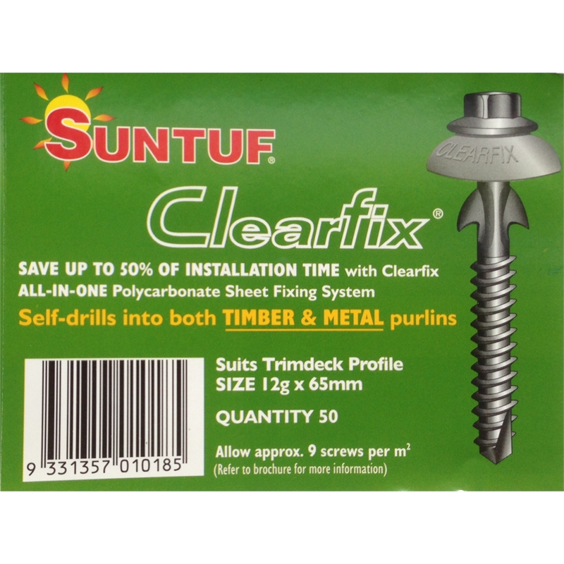 SUNTUF Clearfix Screws for Roofing 65MM 50 Pack Self Drilling