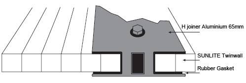 1 Part H joiner Aluminium 65mm